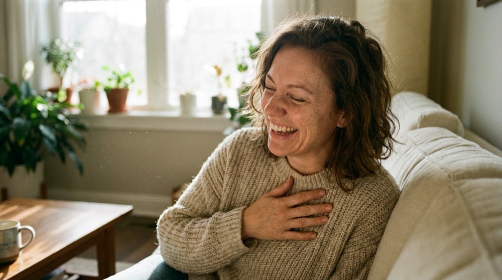 A woman feeling calm and relieved